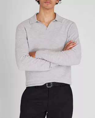 Long-Sleeve Textured Johnny Collar Knit Polo