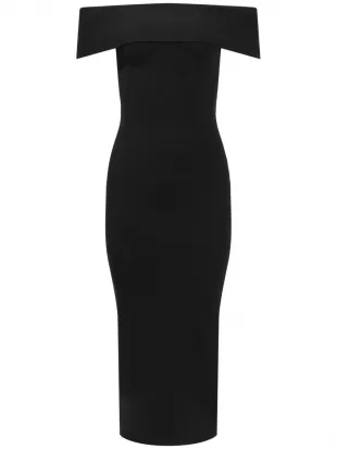 Brown Off-the-Shoulder Midi Dress