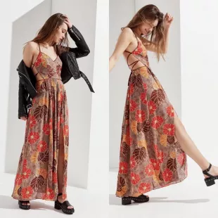 Women's Burgundy and Brown Dress