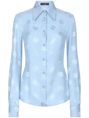 Logo Jacquard Silk Button Up Shirt