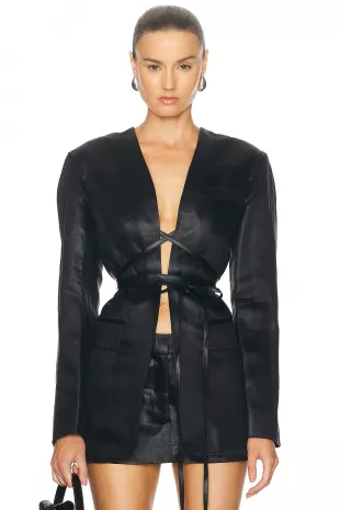 Leather Tie Waist Jacket