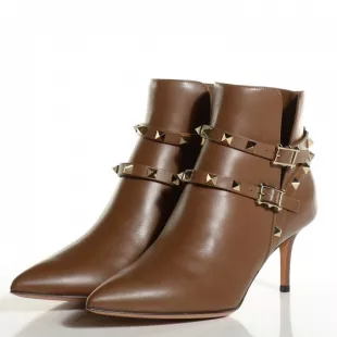 Brown Studded Leather Ankle Boots