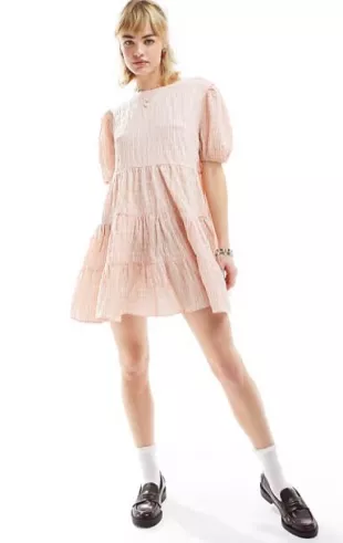 Short Sleeve Pleated Smock Dress