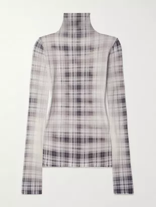 Checked Stretch-jersey Turtleneck Top