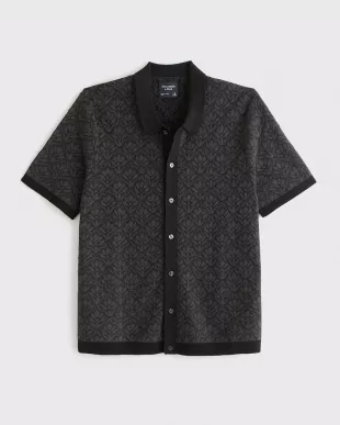 Jacquard Pattern Button-Through Sweater Polo