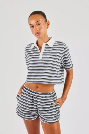Textured Stripe Short Sleeve Polo