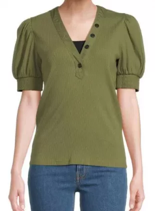 Heather Puff Sleeve Rib Knit Top