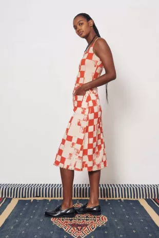 Durban Midi Skirt in Camel/Tomato