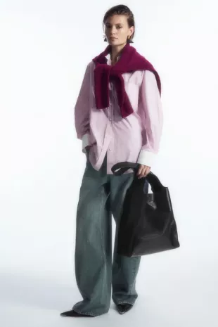 Oversized Contrast-Trim Pinstriped Shirt