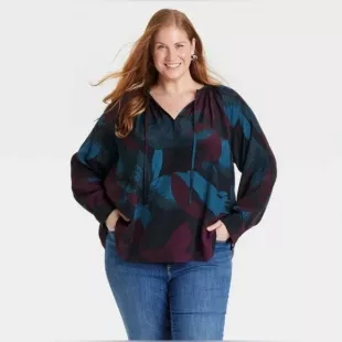 Long Sleeve V Neck With Ties Floral Top