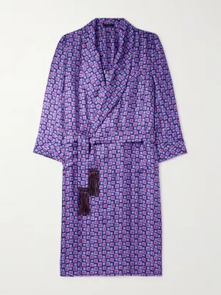 Belted Printed Silk Twill Robe
