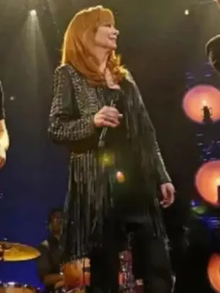 The Voice S28 Reba McEntire Black Fringed Leather Jacket