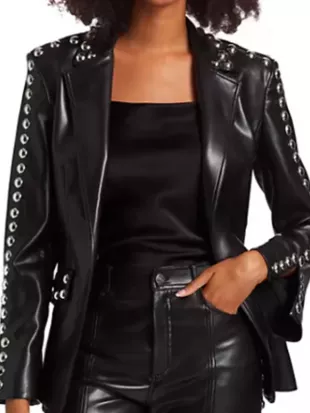 The Voice Reba Mcentire Black Stud Leather Jacket
