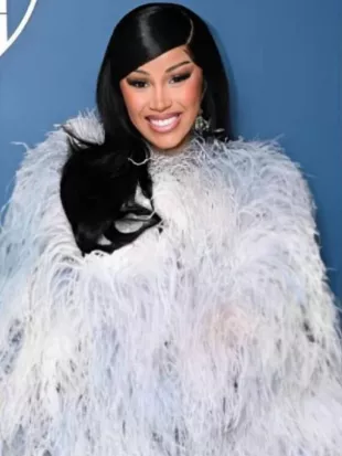 The Tonight Show 2025 Cardi B Blue Feather Coat