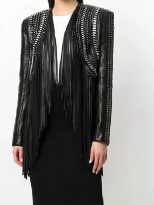 The Voice S28 Reba McEntire Black Fringed Leather Jacket