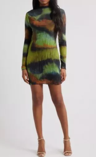 Tie Dye Long Sleeve Mesh Minidress