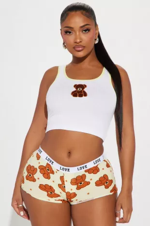 Cozy Babe PJ Boyshort Set - Yellow/combo