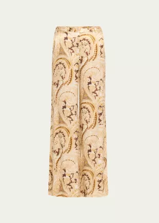 Pilar Paisley Wide-Leg Silk Pants