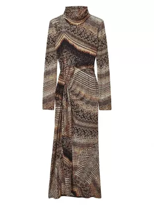 Naomi Snake Print Turtleneck Midi-Dress
