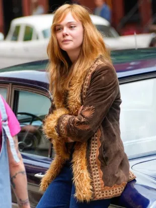 A Complete Unknown 2024 Elle Fanning Suede Fur Jacket