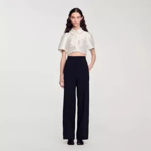 Beaded Satin-effect Cropped Shirt