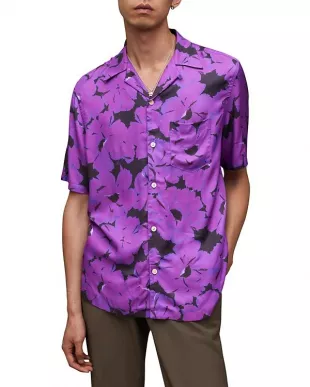 Kaza Relaxed Fit Floral Camp Shirt In Electric Purple