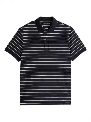 Striped Pure Cotton Polo Collar T-shirt
