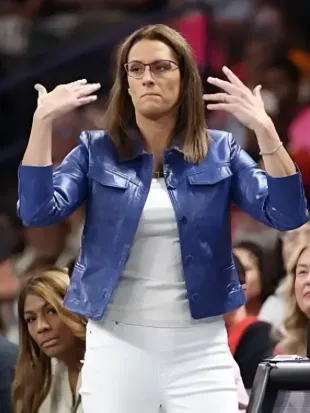 Stephanie White WNBA Playoffs Blue Leather Jacket