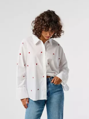 Embroidery Heart Button Down Shirt