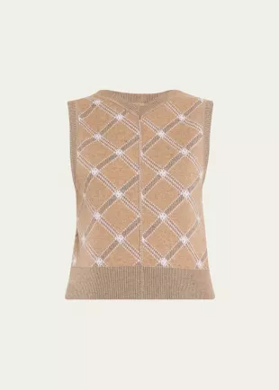Check Wool-cashmere Pintuck Vest