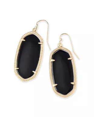 Elle Gold Drop Earrings in Black Opaque Glass