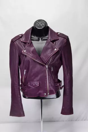 Lambskin Leather Asymetrical Biker Jacket Purple Ashville Plum