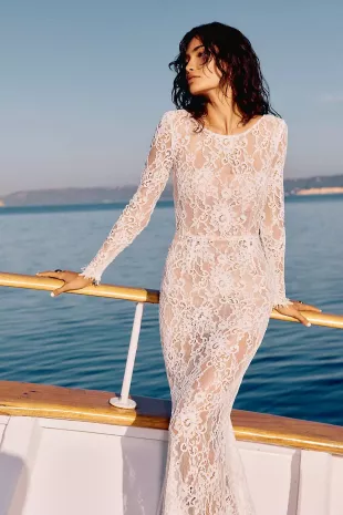 Colette Blanc Lace Long-Sleeve Mermaid Wedding Gown