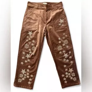 Pilcro Copper/Bronze Velvet Beaded Wide Leg Cropped Pants