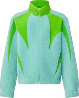 Light Blue & Neon Green Shearling Track Jacket