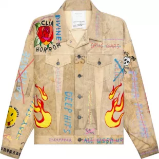 Beige Embroidered Denim Jacket