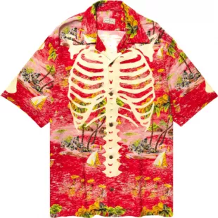 Red Hawaiian Kamehameha Skeleton Shirt