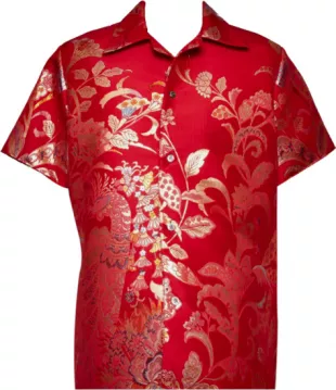 Red & Gold-Tone Artisanal Kimono Shirt