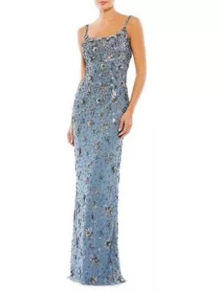 Blue Floral Crystal Embellished Gown.