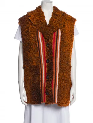Orange Shearling Knit Stripe Vest