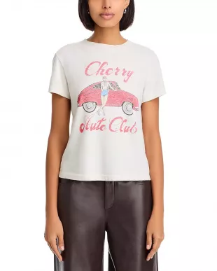 Cherry Auto Club Cotton Graphic T-Shirt Vintage White