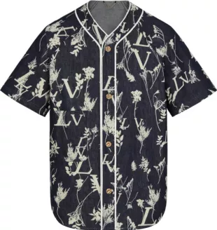 Blue Denim LV Leaf Baseball Shirt