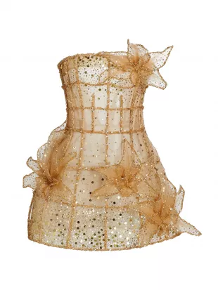 Crystal Embroidered Grid Cocktail Dress