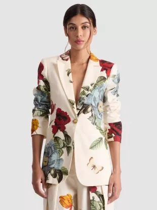 Breann Printed Linen-Blend Blazer
