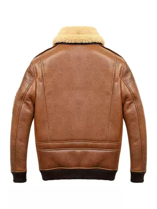 Mens Aviator Camel Brown A2 Fur Shearling Jacket