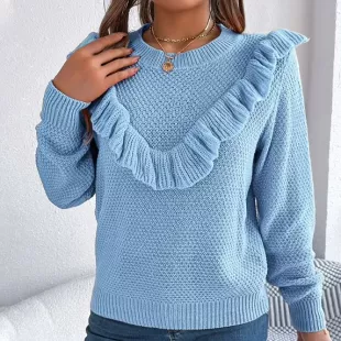 Pieces Light Blue Ruffle Sweater