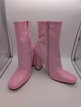Patent Leather Heeled Ankle Boots Pink
