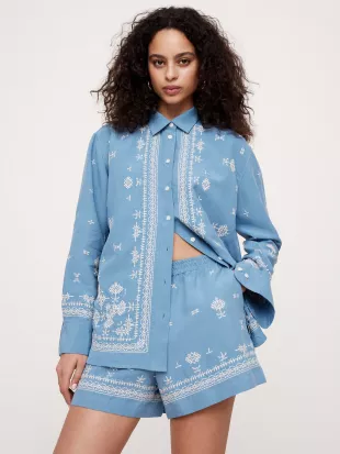 Oversized Embroidered Tencel™ Linen Shirt