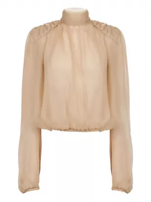 High-neck Puffed-sleeve Top