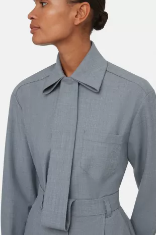 Placket Tie in Grey Summer Wool